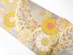 荒波に花模様織り出し　振袖用袋帯